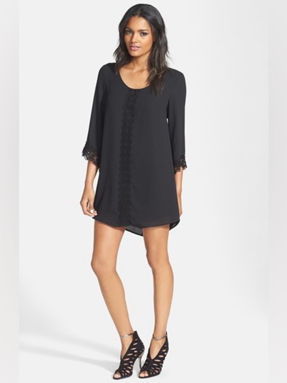 ASTR Black Lace-Trim Shift Dress